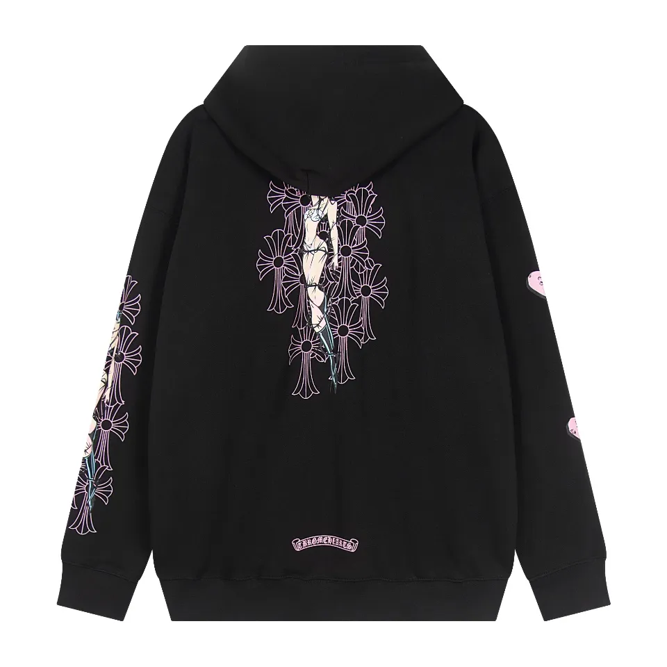 P290 Chrome Hearts Chrome Hearts Sanskrit Letter Print Miami Hot Girl Pink Print Zipper Sweatshirt Size: S M L XL Color: Black